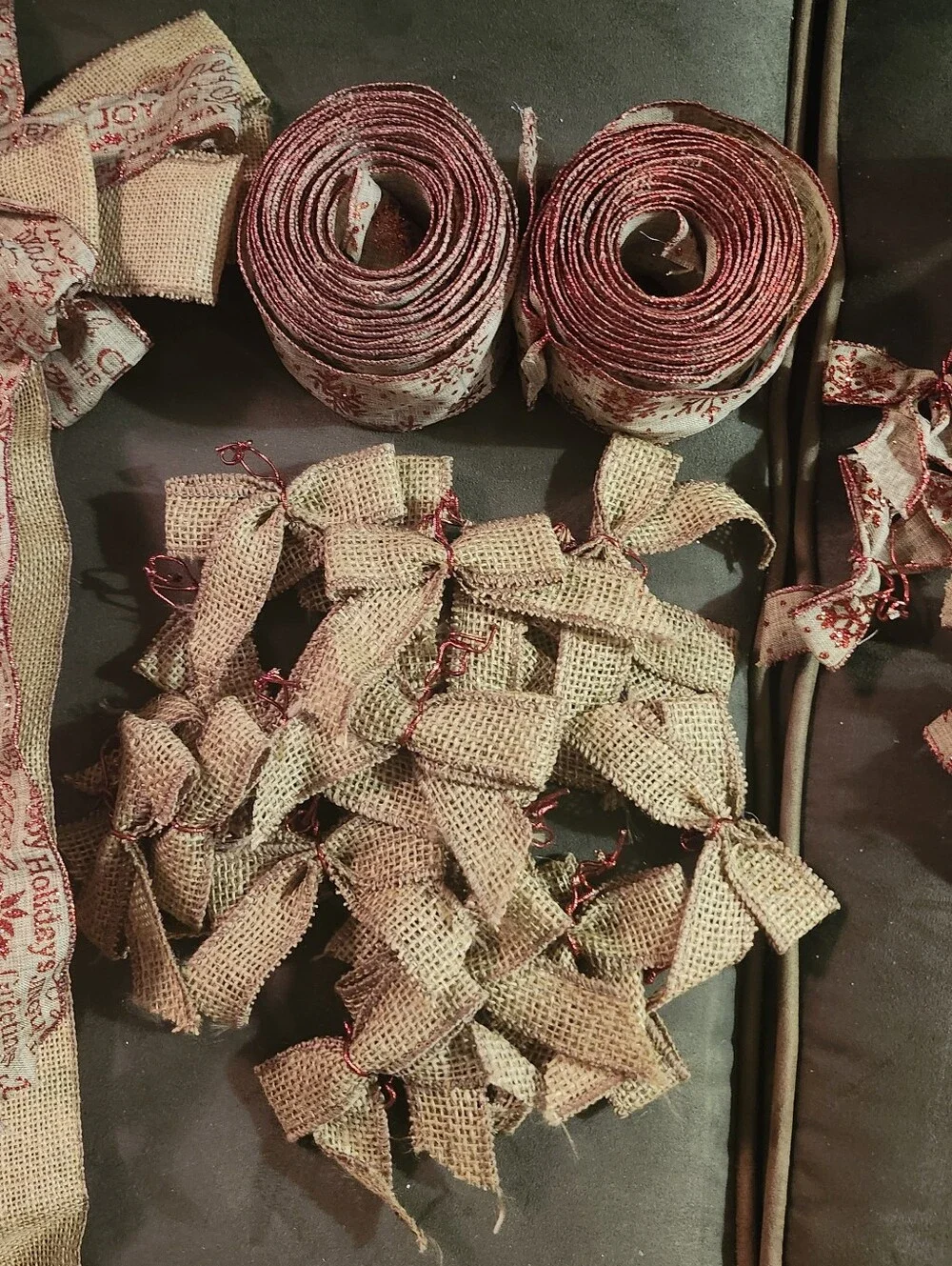 Burlap Holiday Ribbon and Bow Set with Red Accent